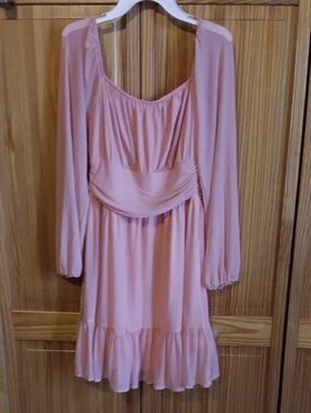 Amazon Dusty Rose Long-Sleeve Ruffle Waist Mini Dress